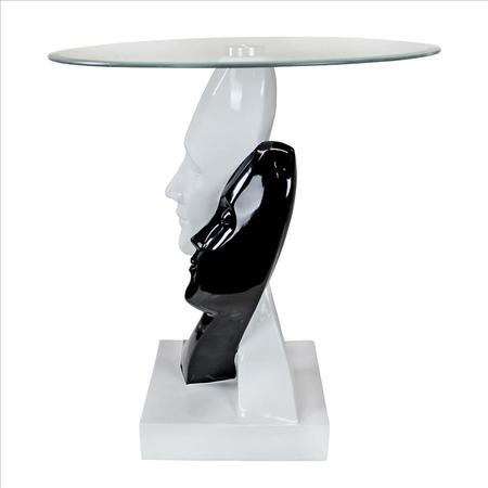 Design Toscano Lovers in Black and White Sculptural Glass-Topped Table KY4066
